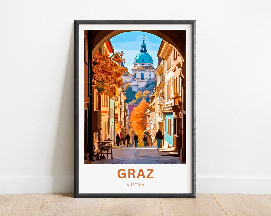 Graz Austria Historic Autumn Old Town Street Travel View Poster