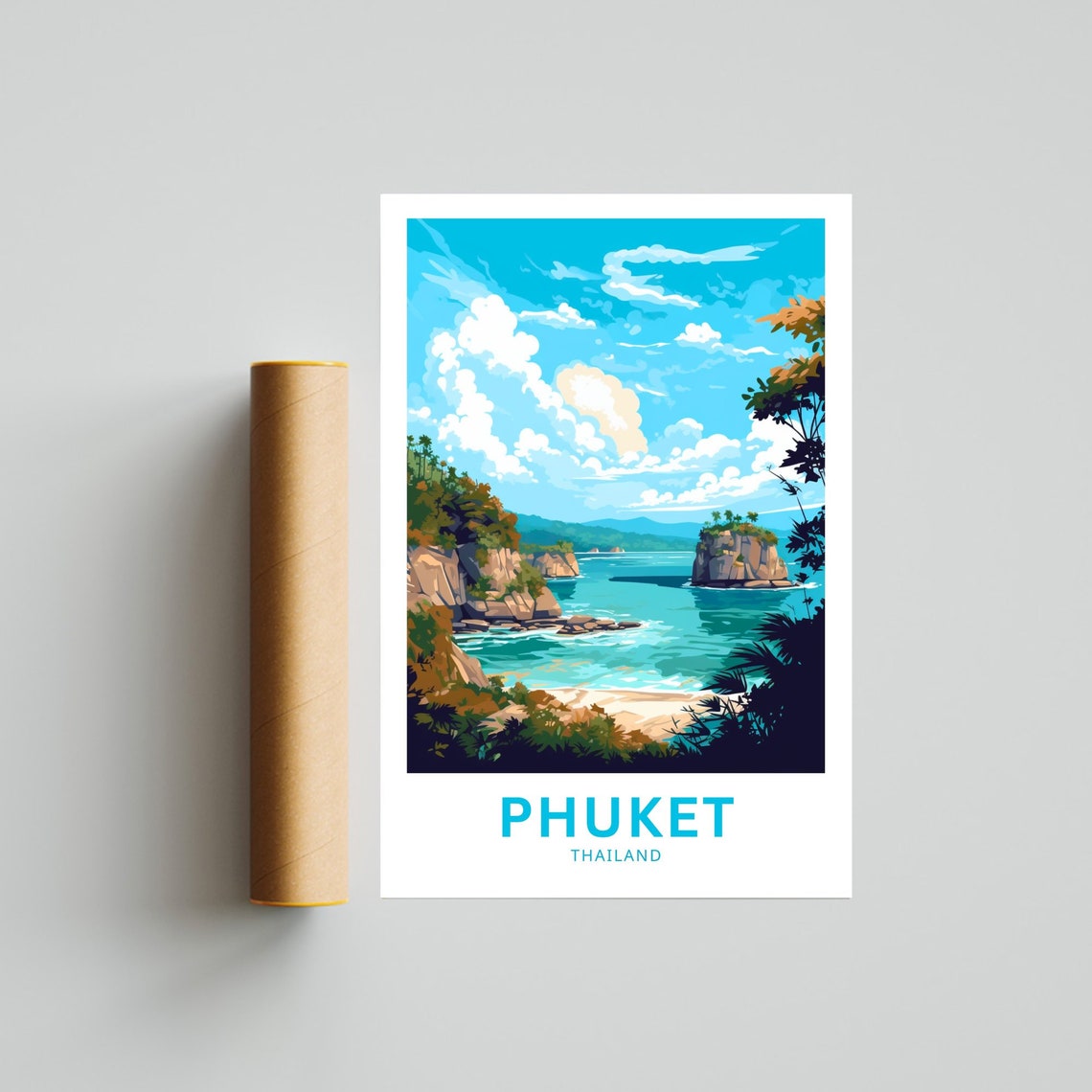 Phuket Thailand Rocky Cove Turquoise Bay and Palm Trees Poster - Image 4