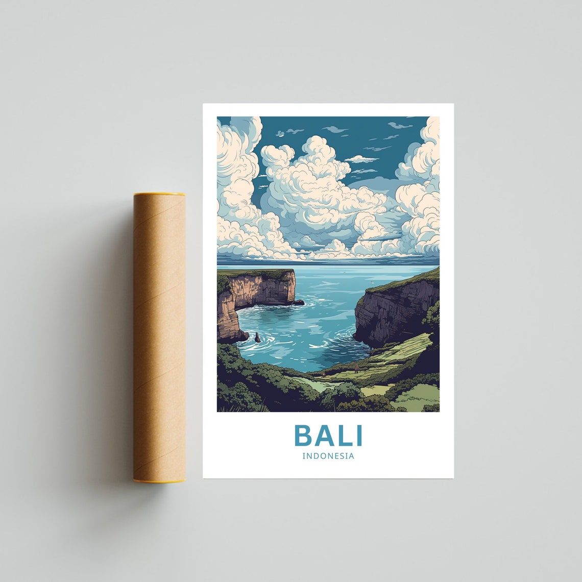 Bali Indonesia Sea Cliffs Turquoise Ocean Dramatic Clouds Poster - Image 4