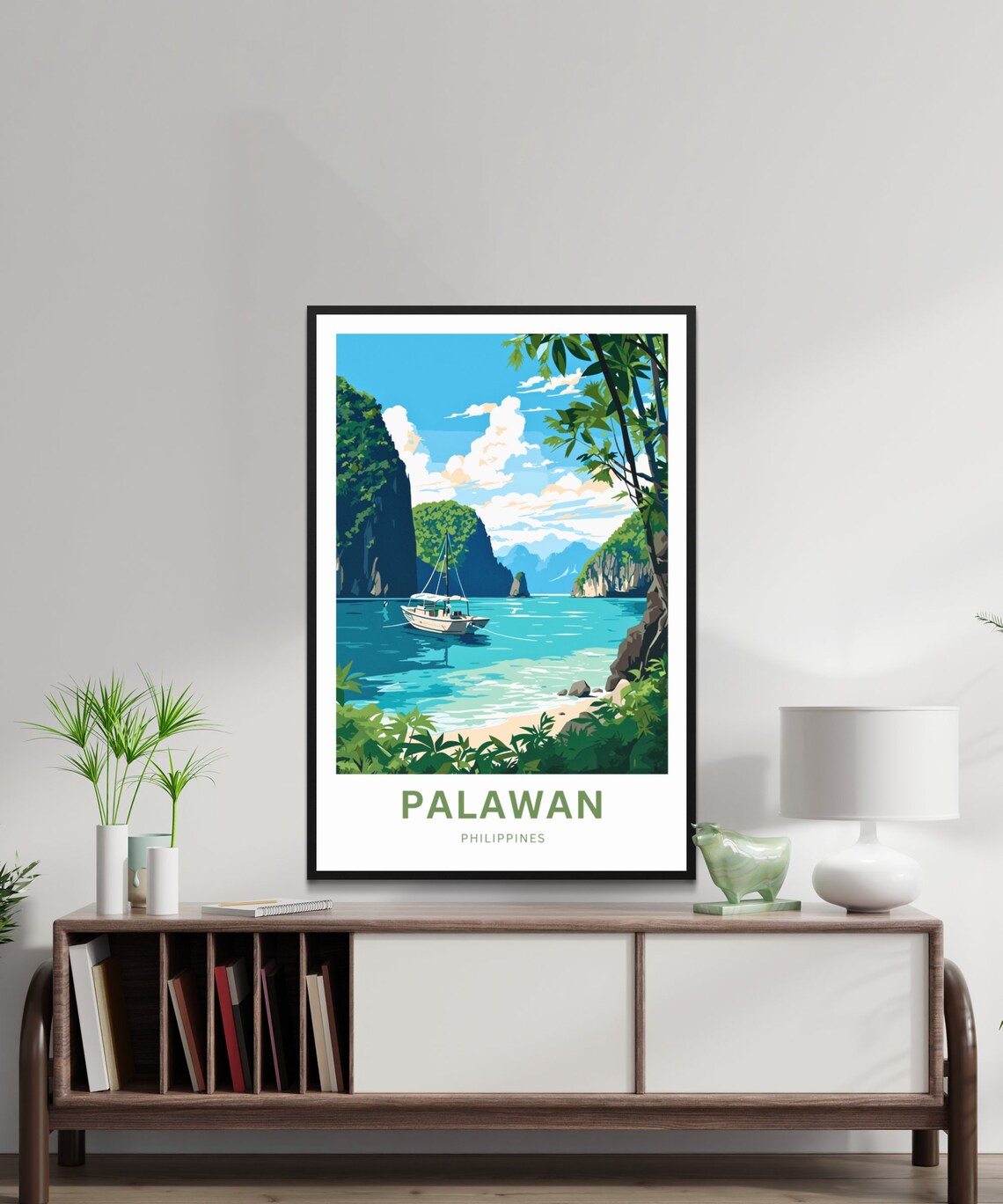 Palawan Philippines Tropical Lagoon Sailboat Scene Travel Poster - Image 2