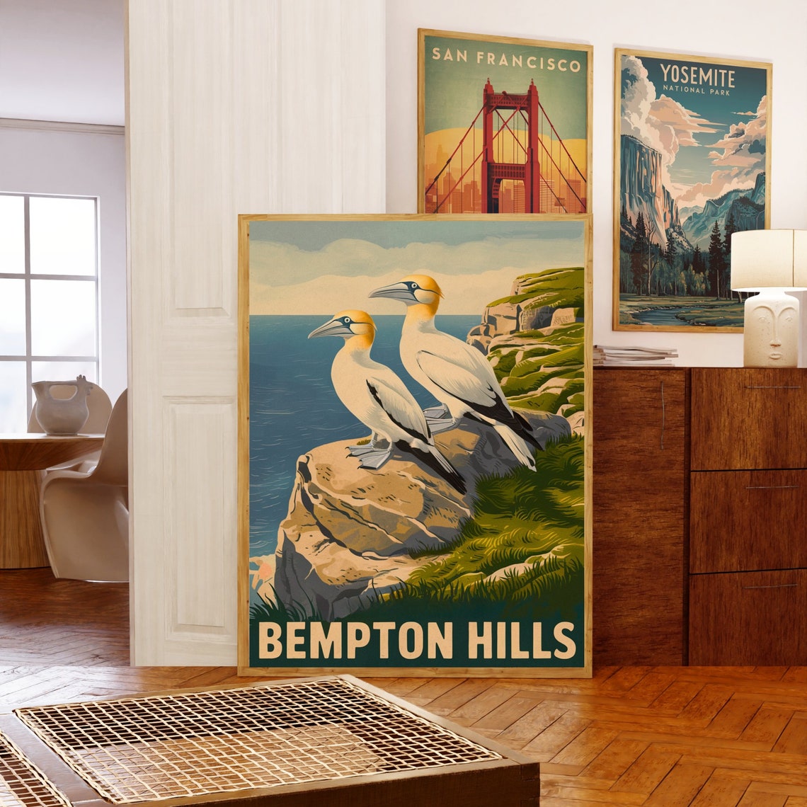 Bempton Hills England Vintage Gannets on Rocky Sea Cliffs Poster - Image 5