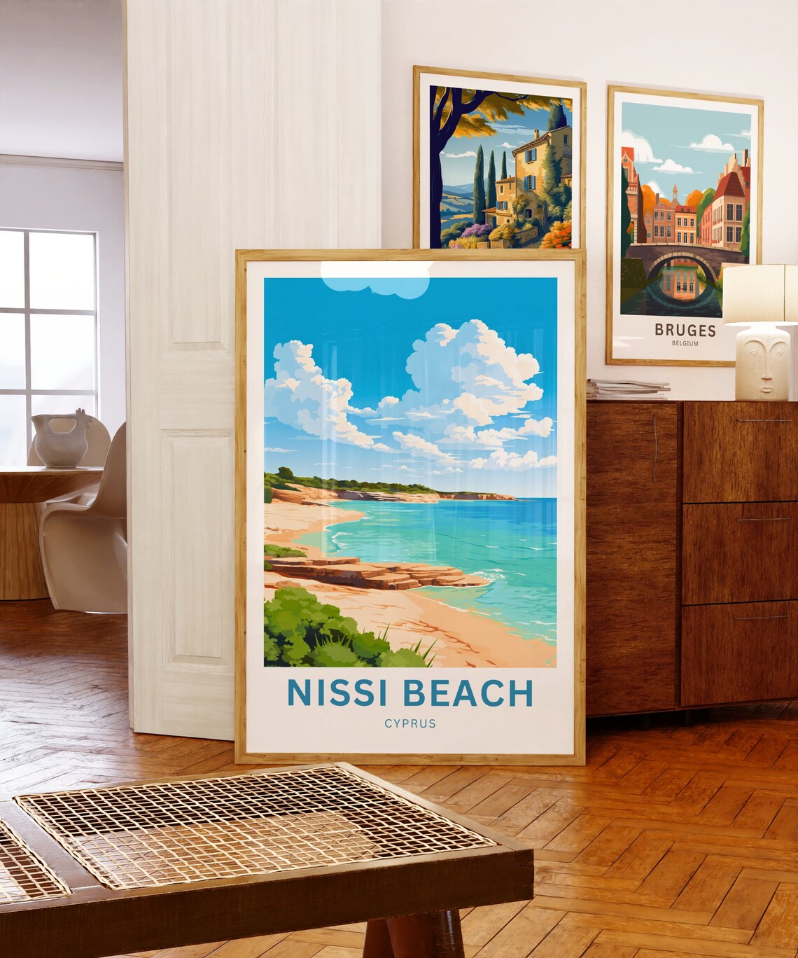 Nissi Beach Cyprus Sunny Sandy Cove Rocky Shore Travel Art Poster - Image 5