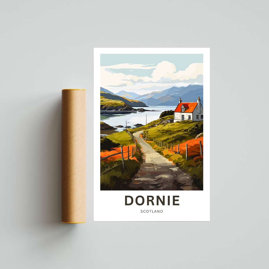 Dornie Scotland Coastal Cottage Red Roof Sea Loch Path Poster - Image 4