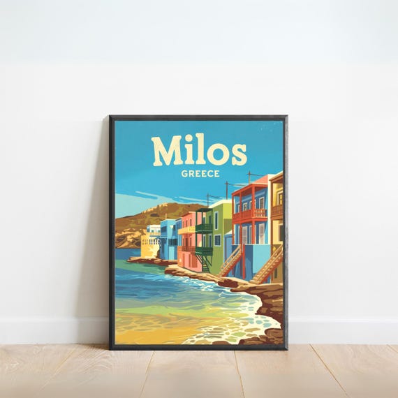 Milos Island Vintage Travel Poster Milos Island Print Kenya Wall Art Framed Present Gift Africa Present