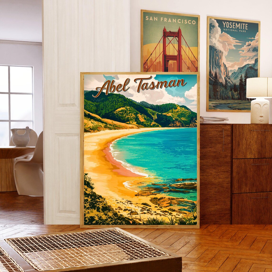 Abel Tasman New Zealand Sandy Beach Turquoise Sea Vintage Poster - Image 5