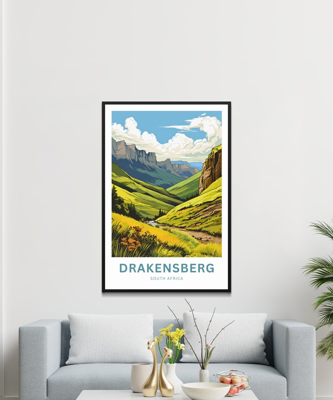 Drakensberg South Africa Golden Valley Cliffs Travel Art Poster - Image 3