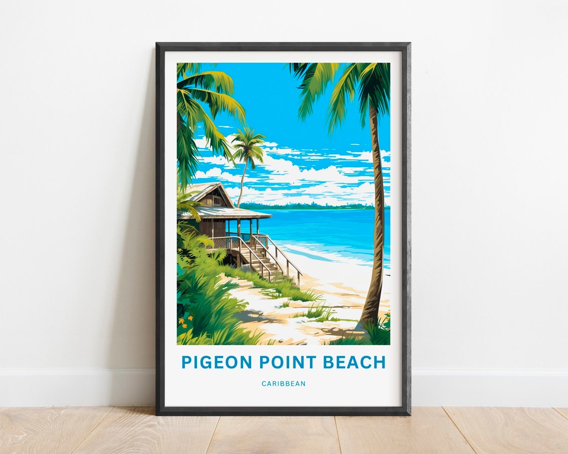 Pigeon Point Beach Caribbean Palm Beach Stilt House Waves Poster - Image 3