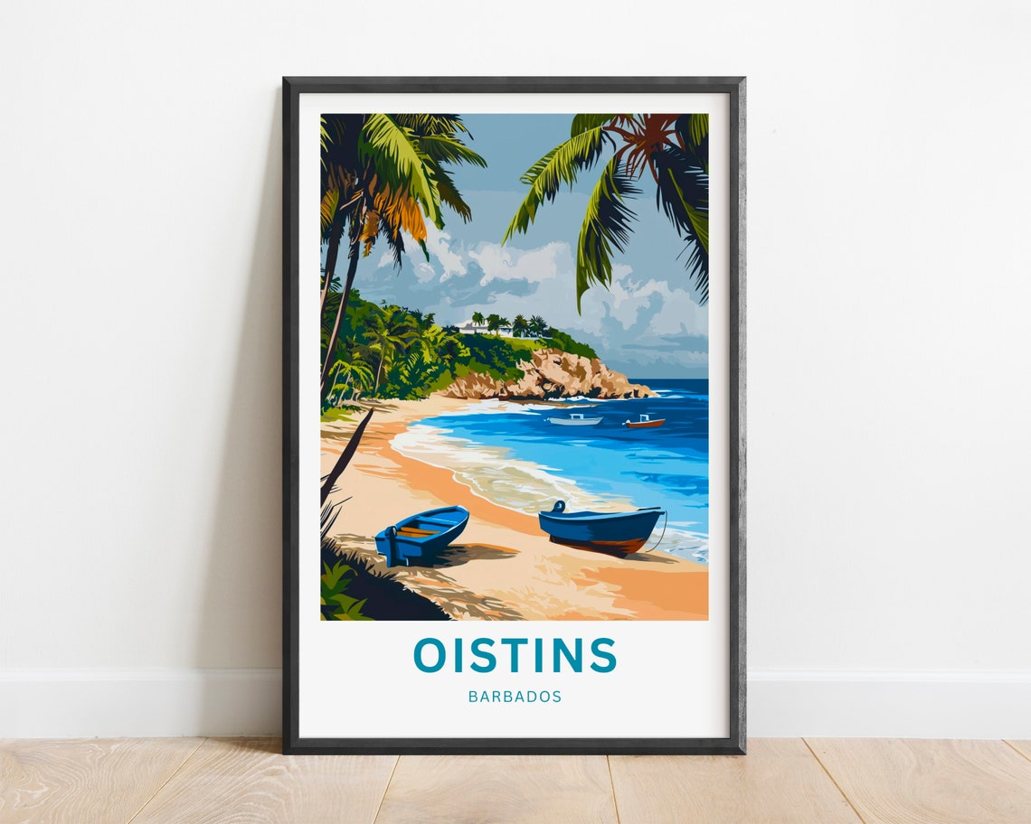 Oistins Barbados Beach Boats Tropical Minimalist Sea Travel Poster