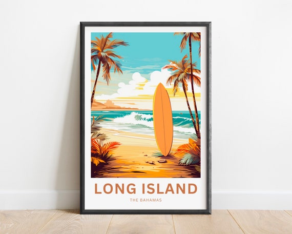 Long Island Travel Print Long Island Poster Bahamas Wall Art Framed Present Gift Bahamas Present