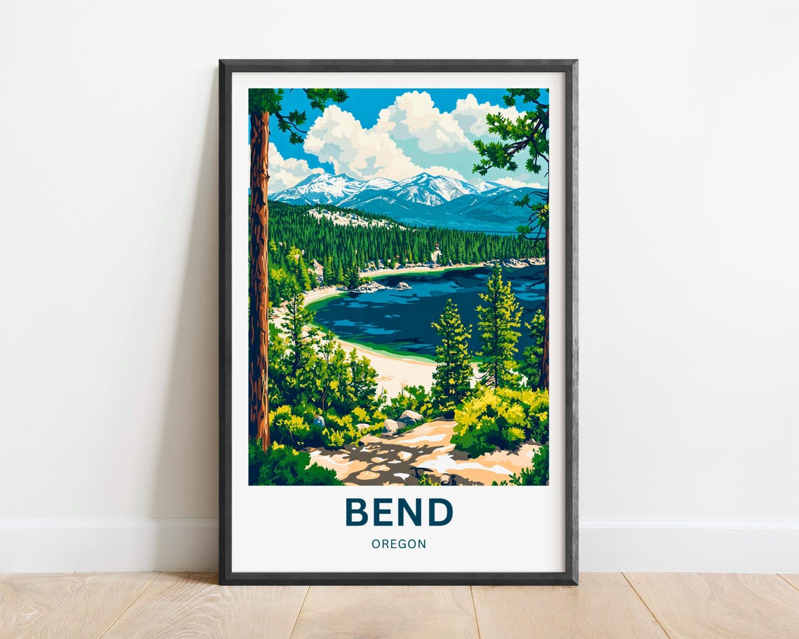 Bend Oregon Mountain Lake Pine Forest Alpine View Travel Poster