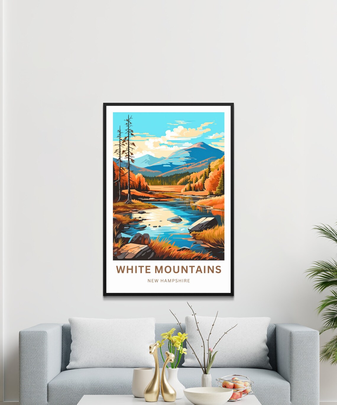 White Mountains New Hampshire Golden Autumn Lake Travel Poster - Image 4