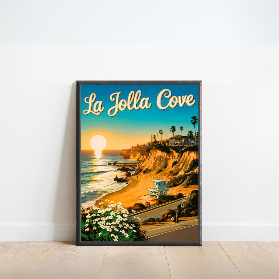 La Jolla Cove California Sunset Beach Lifeguard Tower Travel Poster
