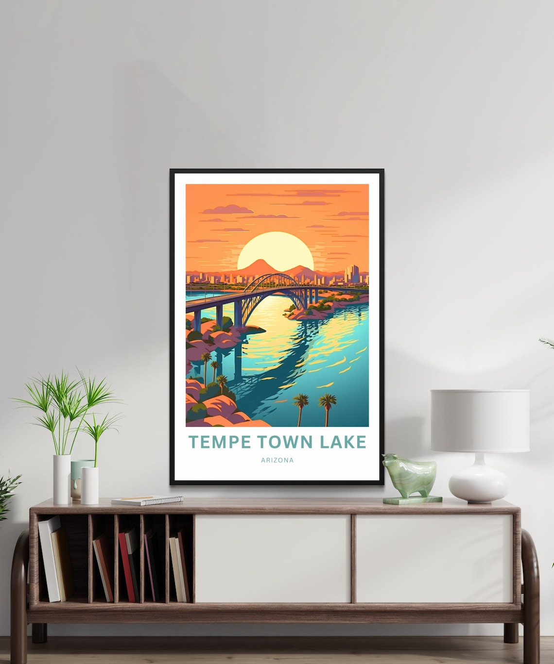 Tempe Town Lake Arizona Sunset Skyline Bridge Evening Travel Poster - Image 2