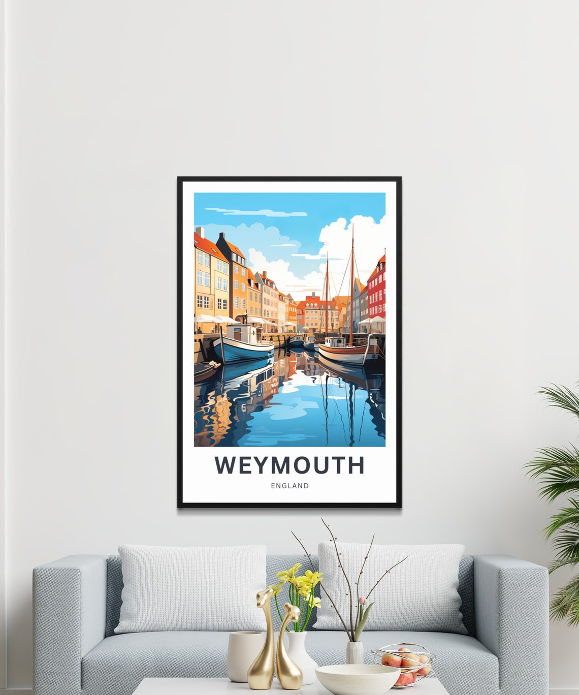 Personalized Weymouth England Colorful Harbor Boats Travel Poster - Image 3