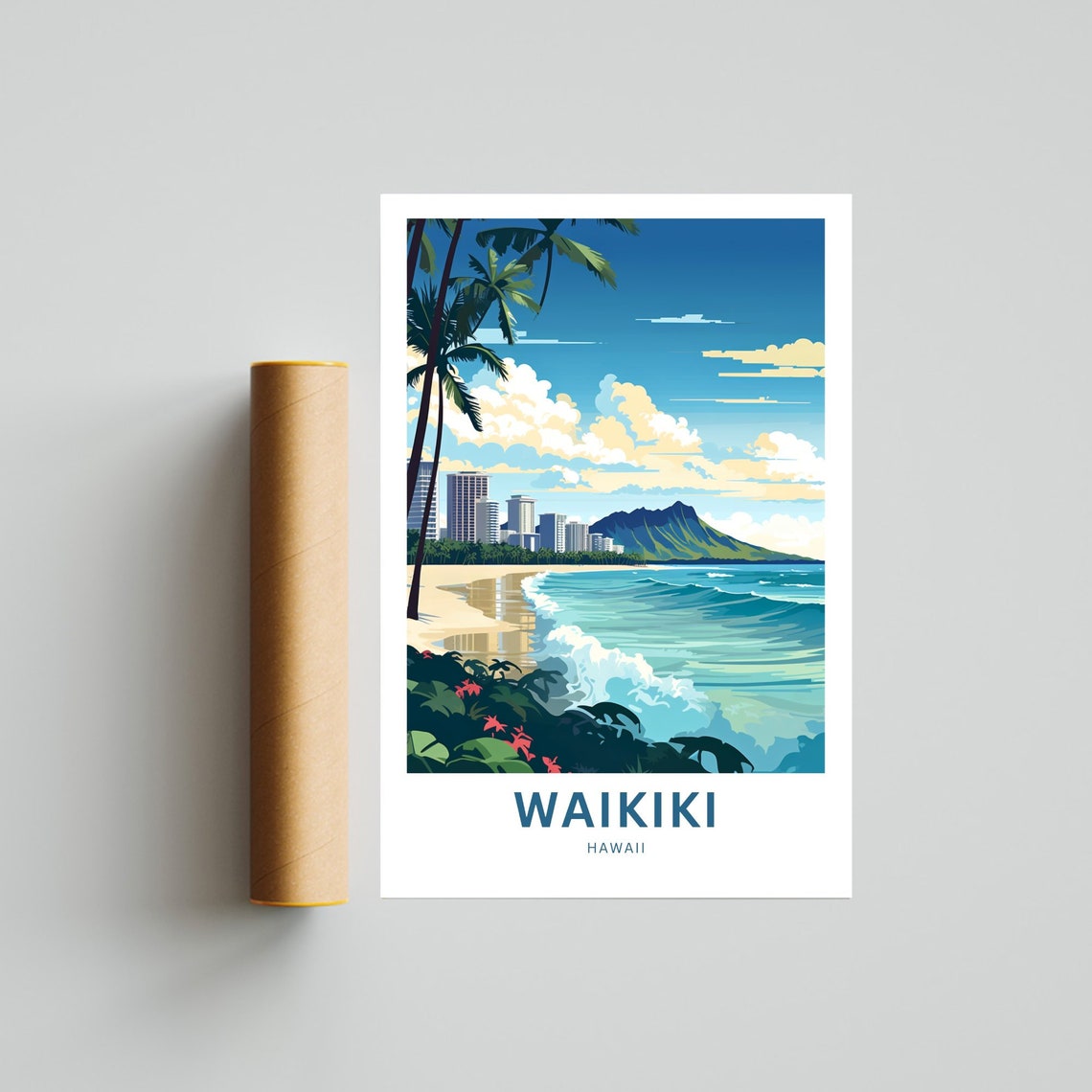 Waikiki Beach Diamond Head Golden Sunset Skyline Hawaii Poster - Image 4