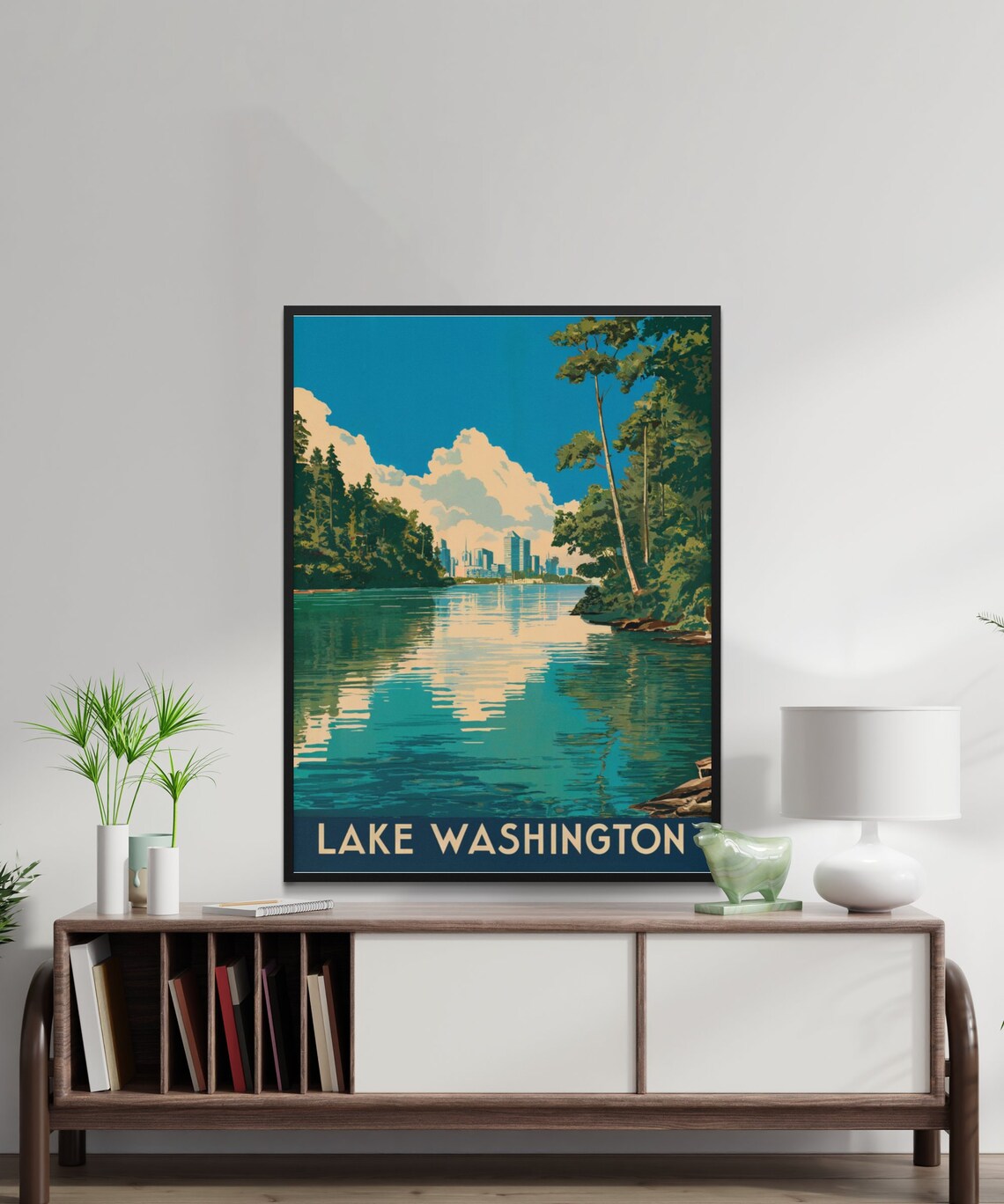 Lake Washington City Skyline Vintage Travel Poster Waterfront - Image 2