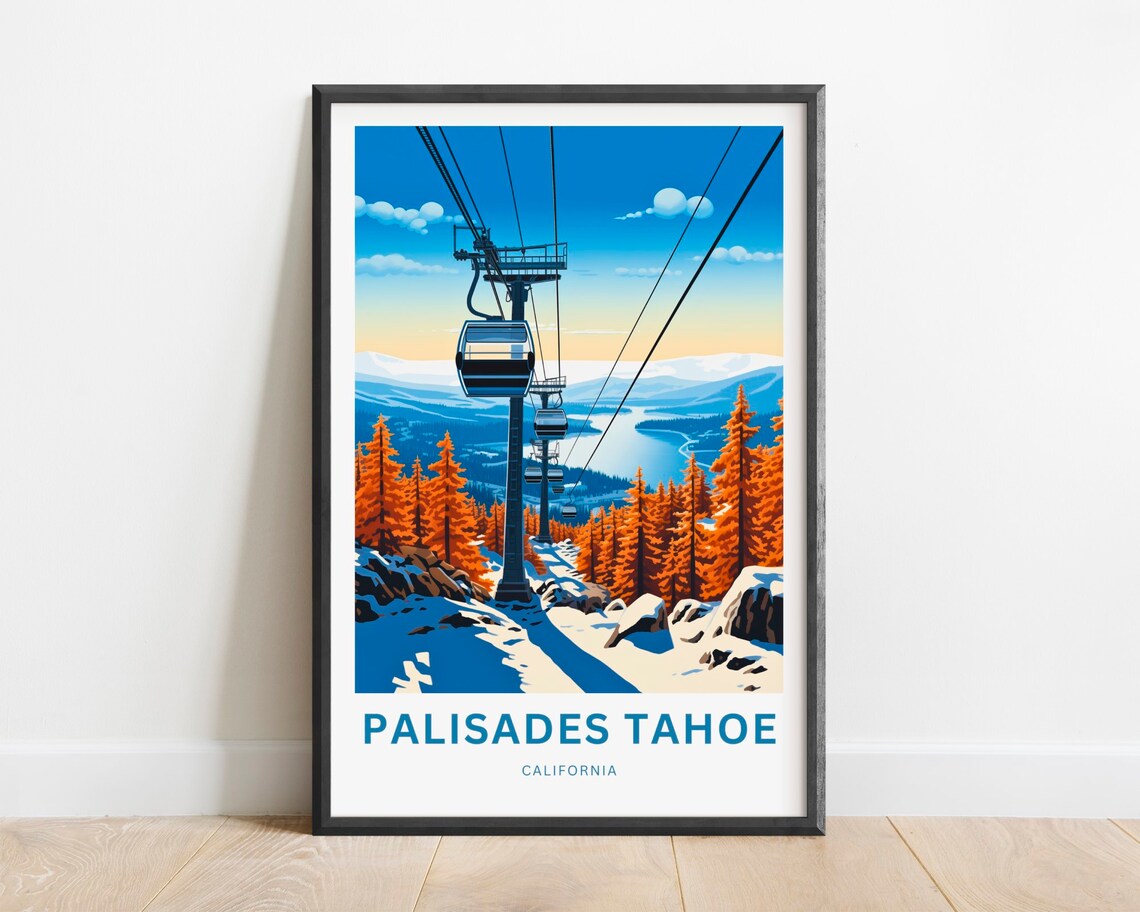 Palisades Tahoe Gondola Autumn Pines Lake Vista Travel Poster