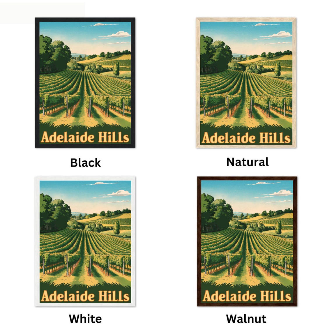 Adelaide Hills Vineyard Sunset Retro Travel Landscape Poster - Image 4