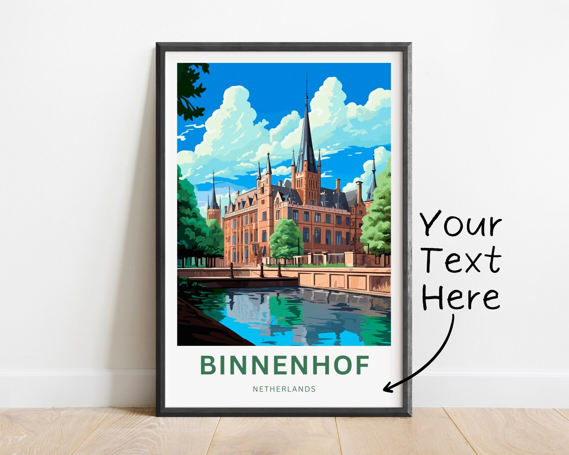 Binnenhof Netherlands Spires Canal Personalized Travel Poster