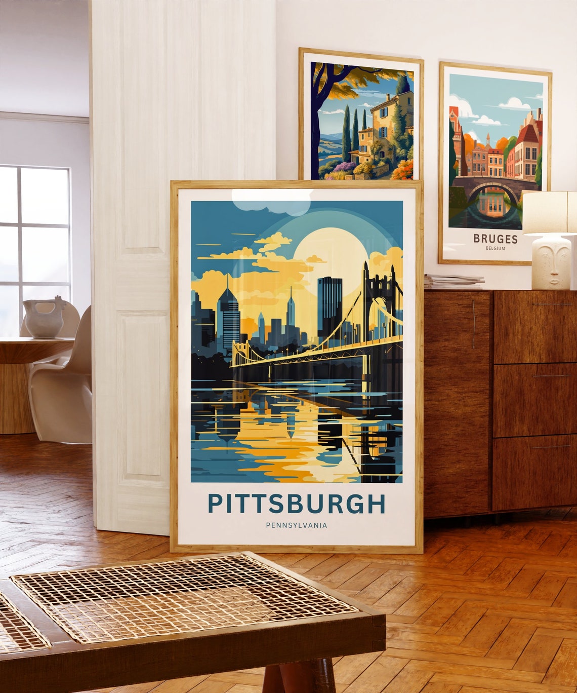 Personalized Pittsburgh Pennsylvania Sunset Skyline Silhouette Poster - Image 5
