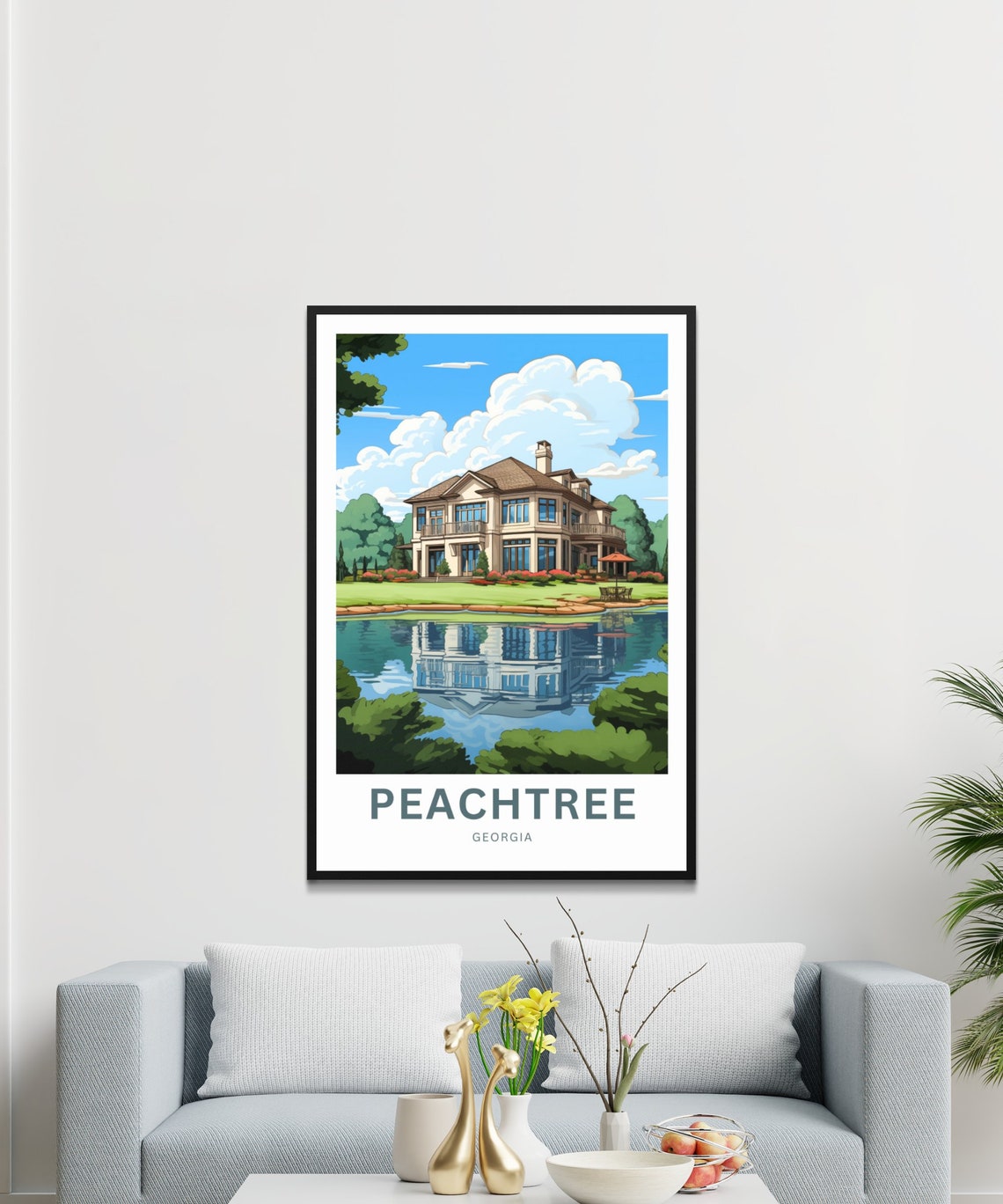 Peachtree Georgia Grand Lakeside Mansion Personalized Poster - Image 3