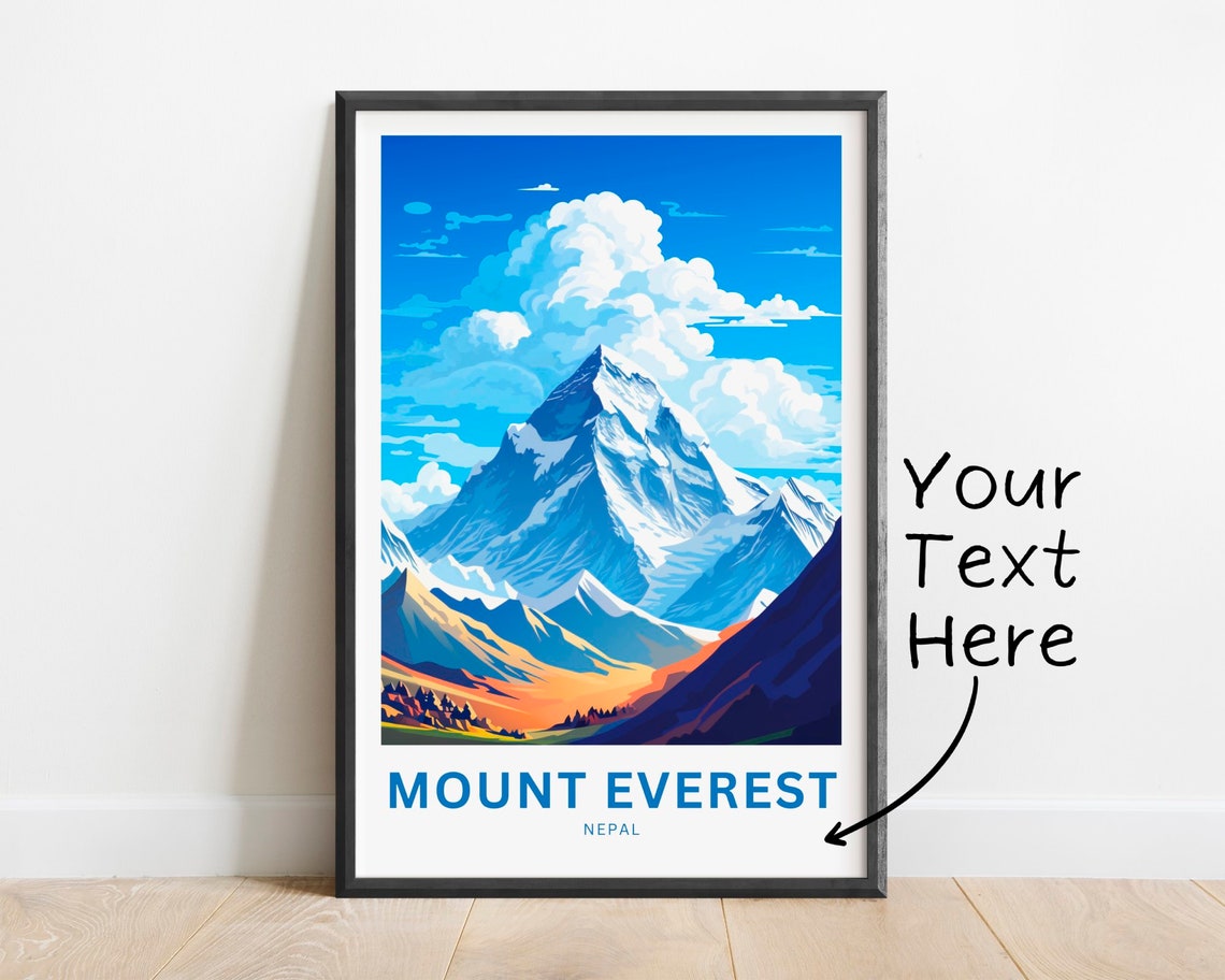 Mount Everest Nepal Snowy Summit Peaks Custom Text Travel Poster