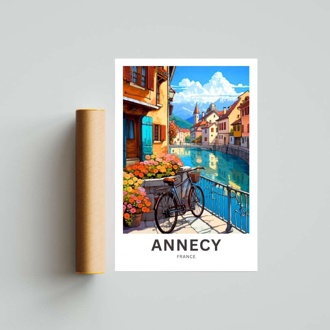 Annecy France Canal Bicycle Flowers Old Town Vintage Travel Poster - Image 4