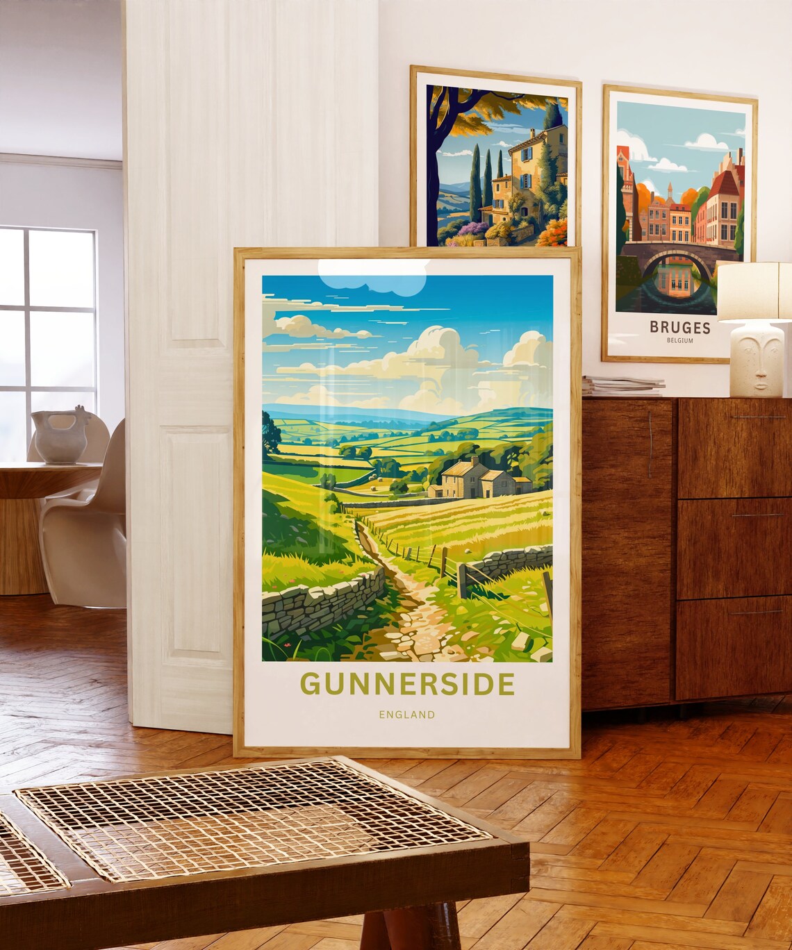Gunnerside England Green Valley Farmhouse Stone Wall Travel Poster - Image 5
