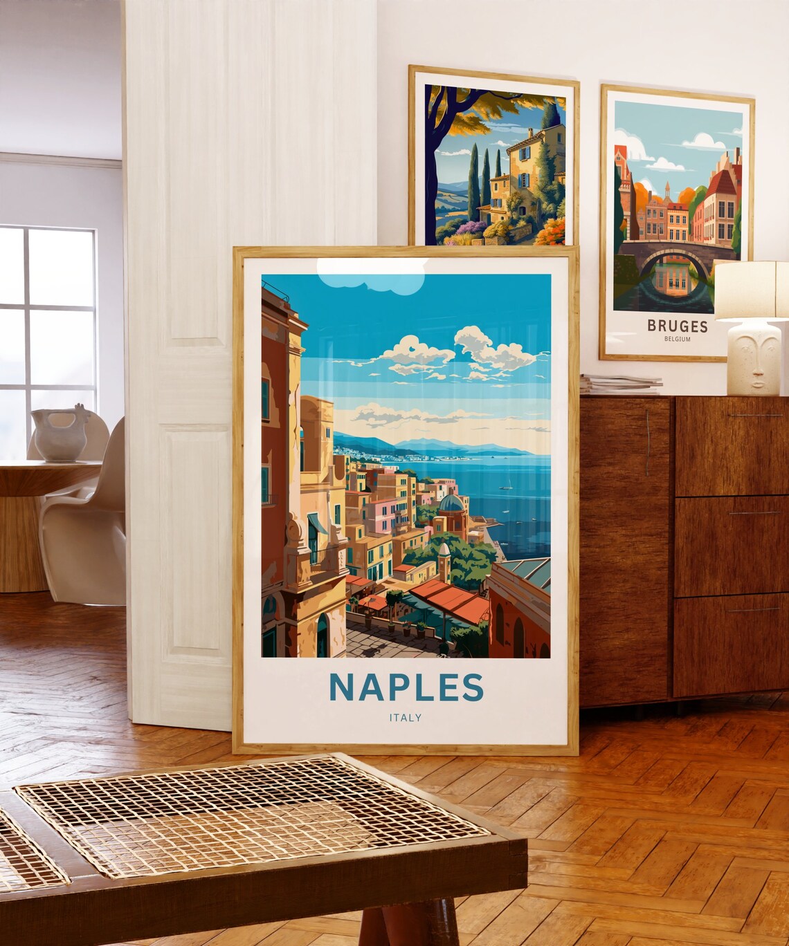 Naples Italy Hillside Old Town Street Blue Bay Coastal View Poster - Image 5