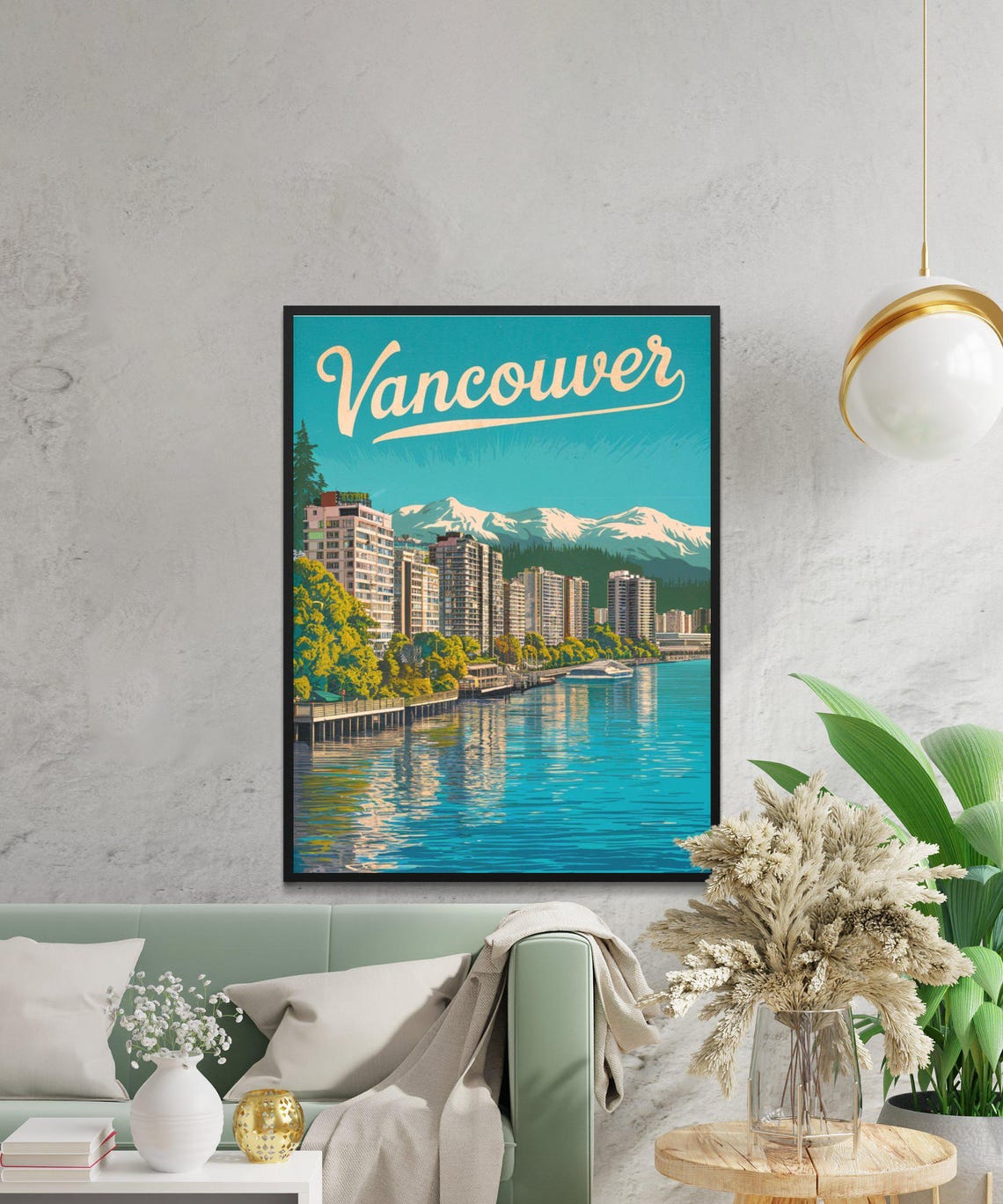 Vancouver Canada Waterfront Skyline Mountain Retro Travel Poster - Image 3