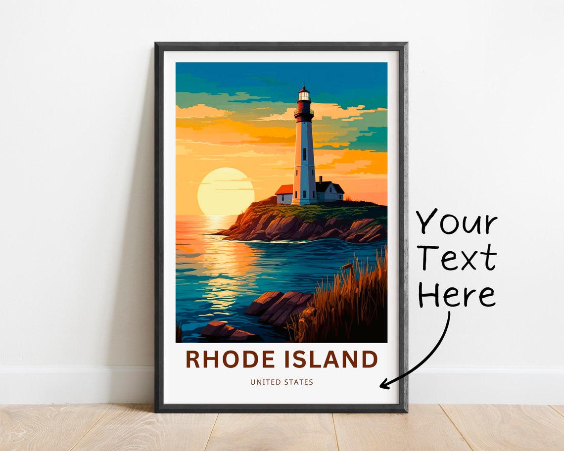 Rhode Island Lighthouse Sunset Seascape Personalized Travel Poster