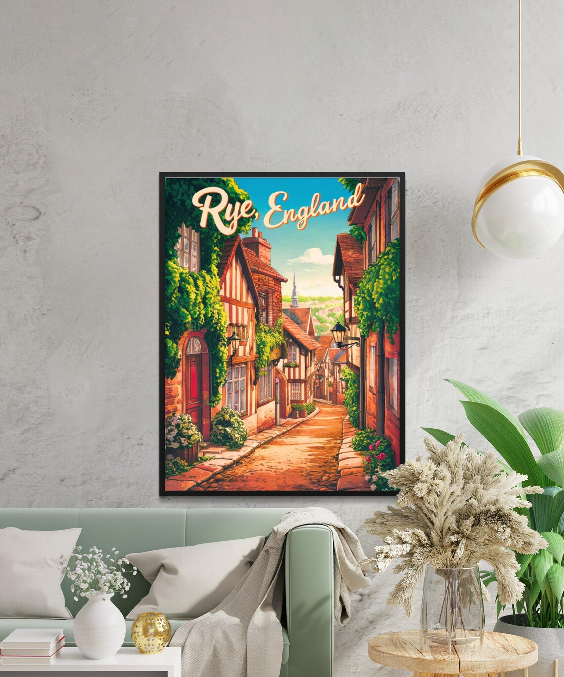 Rye England Historic Cobbled Lane Tudor Cottages Vintage Travel Poster - Image 3