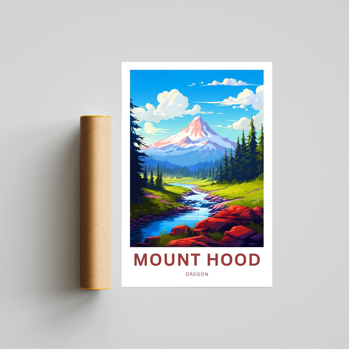 Mount Hood Oregon Snowcapped Peak Forest Stream Travel Poster - Image 4