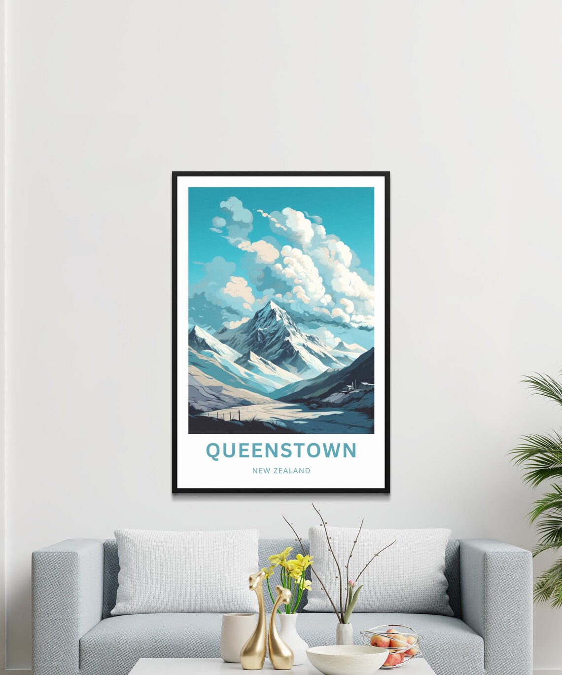 Queenstown New Zealand Snow Peaks Dramatic Clouds Mountain Poster - Image 3