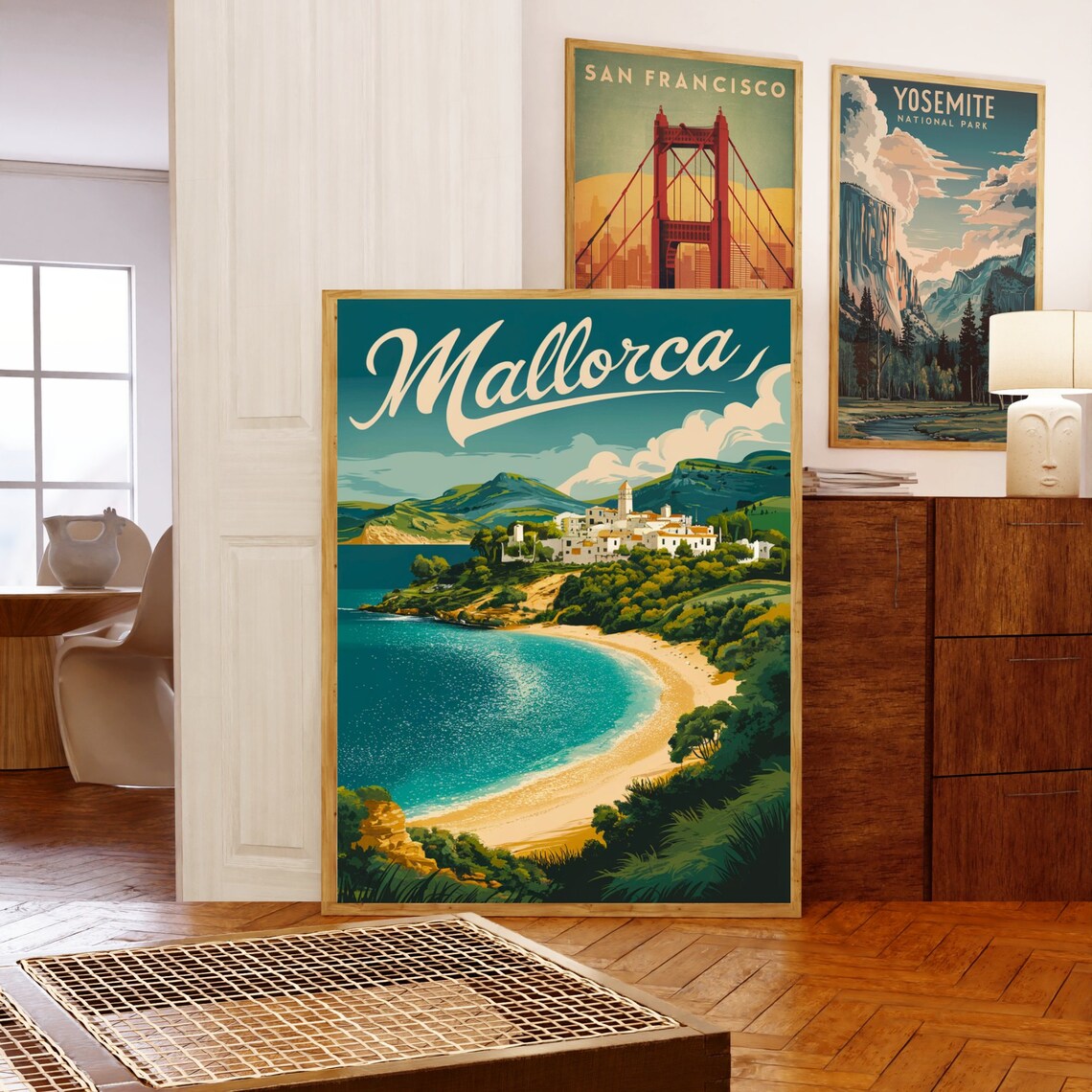 Mallorca Spain Coastal Village Curved Beach Vintage Travel Poster - Image 5