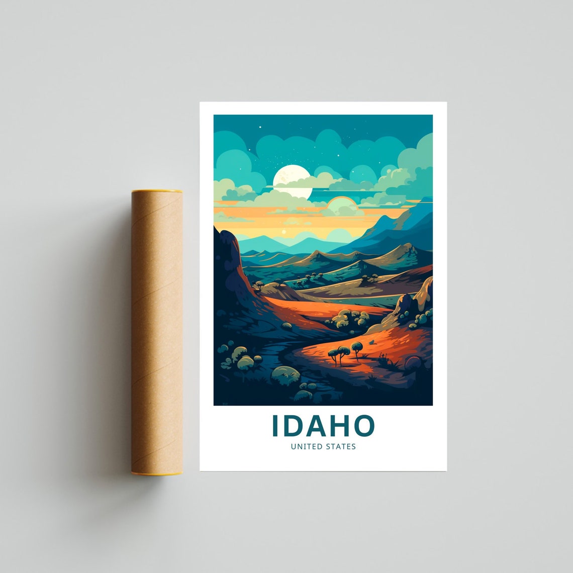 Idaho Desert Night Moonlit Valley Mountain Custom Text Poster - Image 4