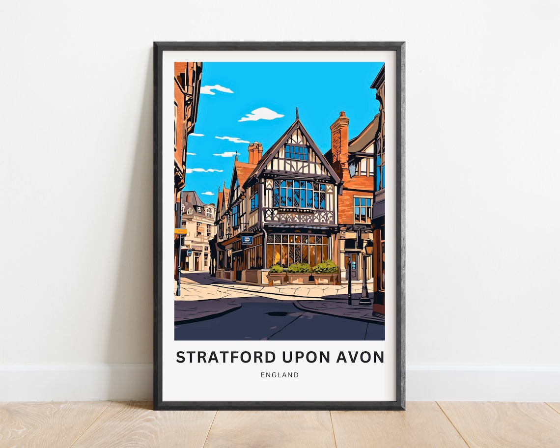 Stratford Upon Avon England Half Timbered Street Vintage Travel Poster
