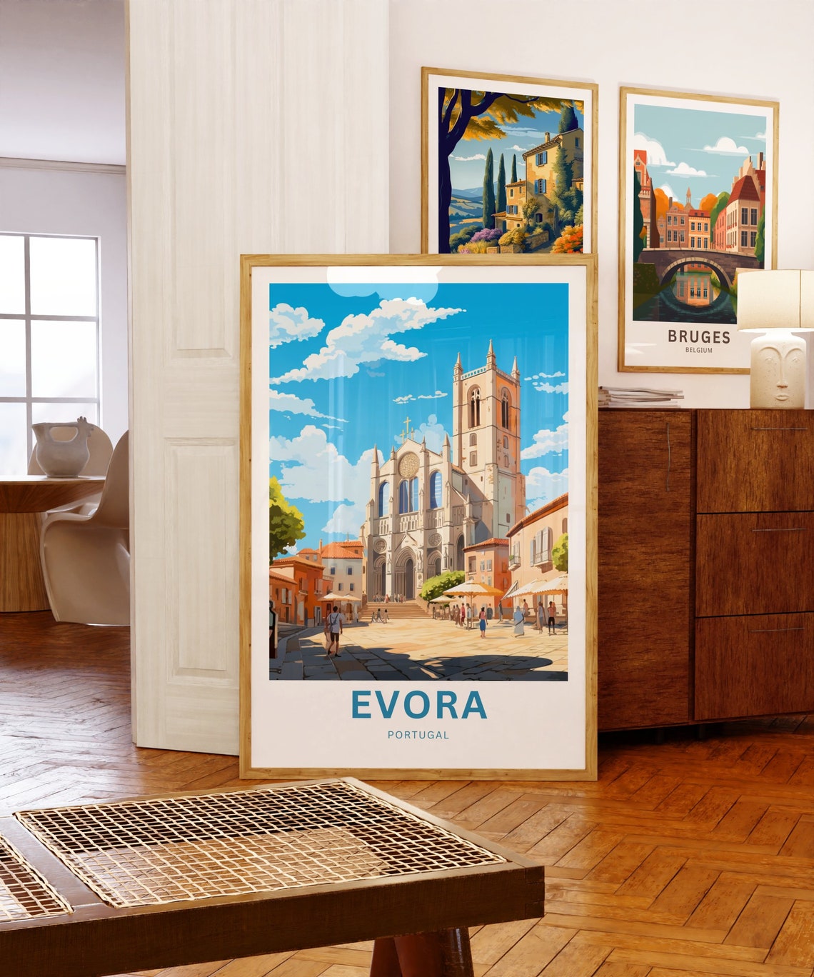 Evora Portugal Cathedral Plaza Sunny Personalized Travel Poster - Image 5