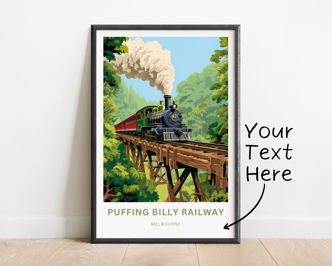 Puffing Billy Railway Melbourne Vintage Steam Train Travel Poster