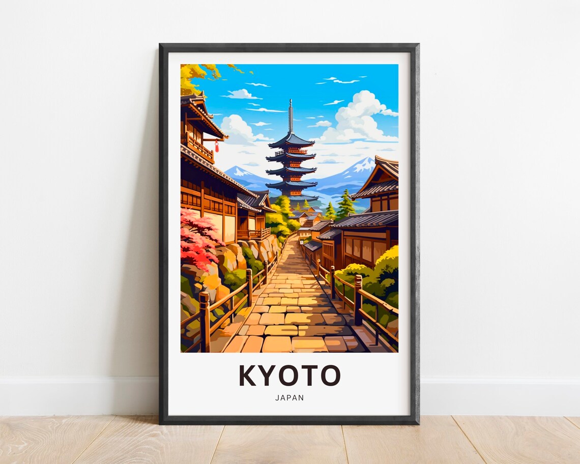 Kyoto Japan Pagoda Street Cherry Blossom Mountain Travel Poster