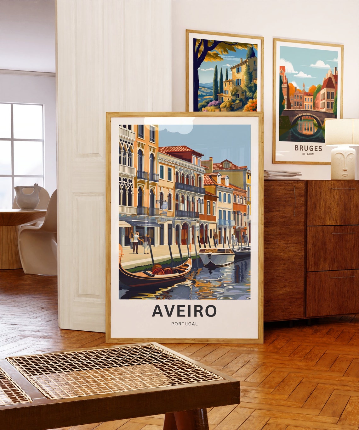 Aveiro Portugal Canal with Gondolas and Colorful Waterfront Poster - Image 5
