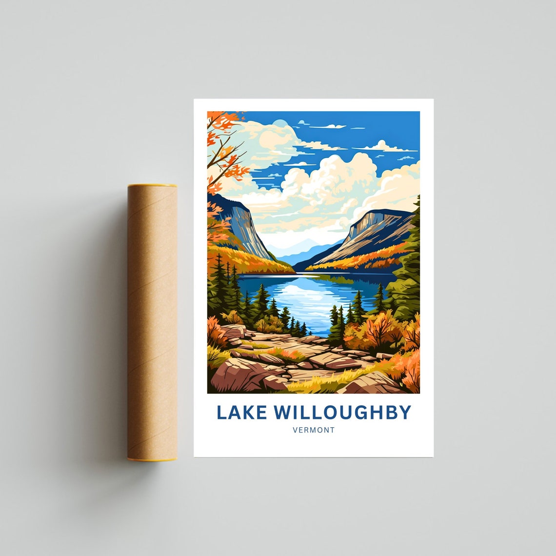 Personalized Lake Willoughby Vermont Autumn Cliff Lake Poster - Image 4