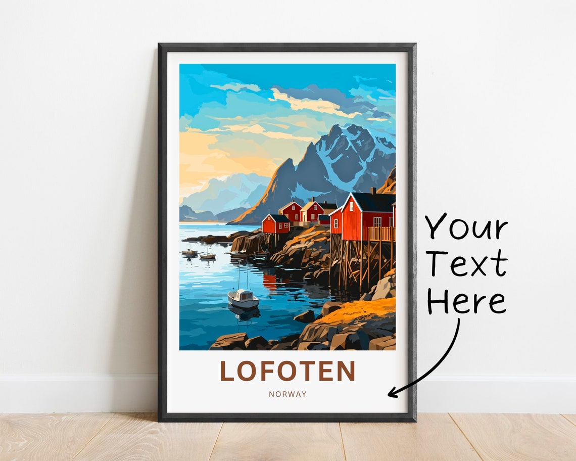 Lofoten Norway Cabins on Stilts White Boat Personalized Poster