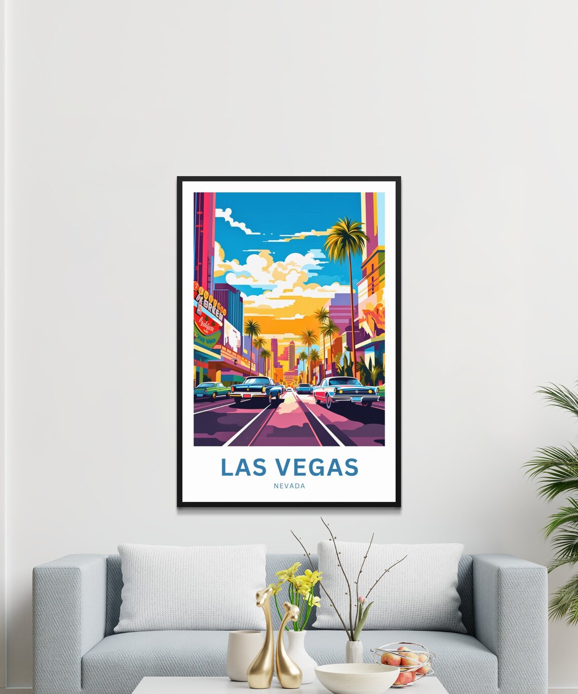 Personalized Las Vegas Downtown Street Classic Cars Travel Poster - Image 3