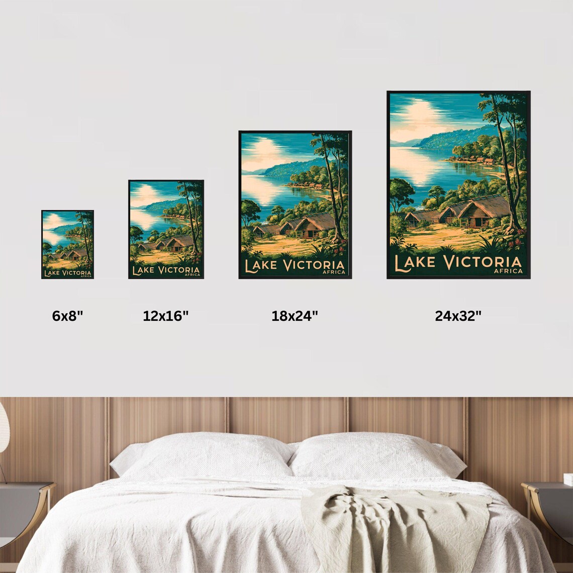 Lake Victoria Africa Lakeside Village Huts Shore View Travel Poster - Image 4