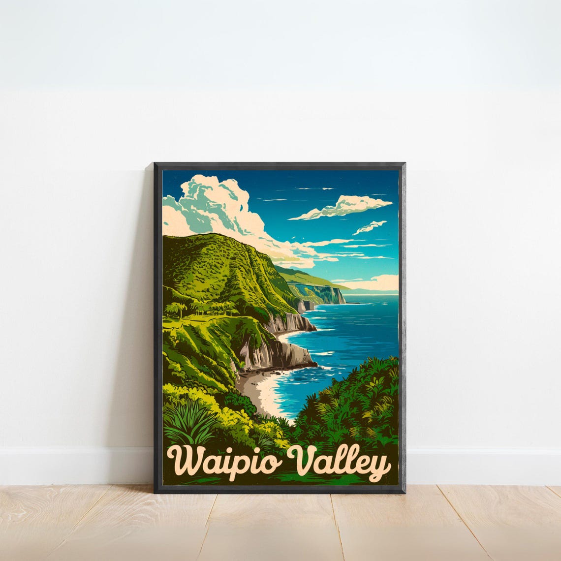 Waipio Valley Vintage Hawaii Coastal Cliffs Retro Travel Poster
