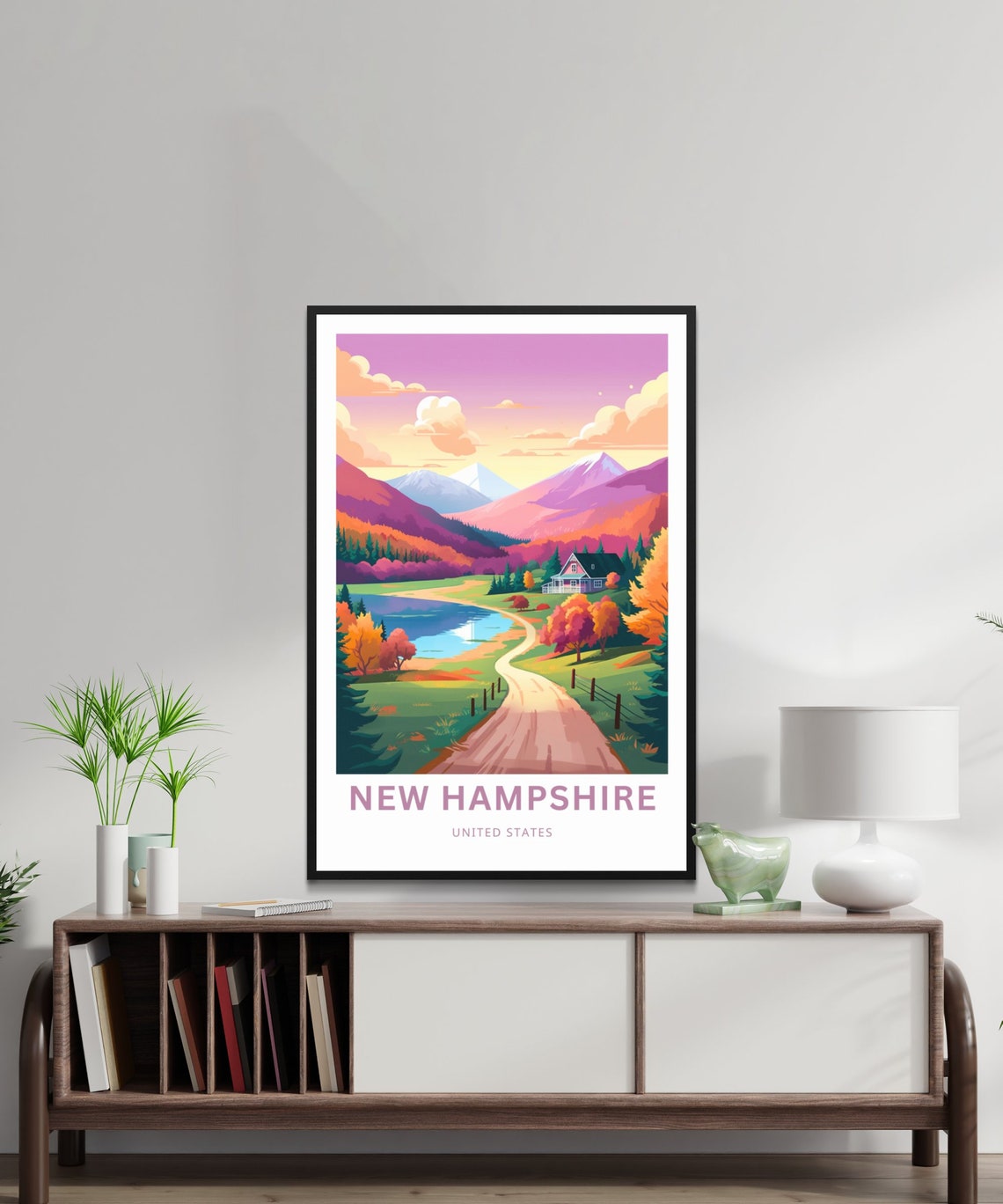 New Hampshire Personalized Poster with Countryside Lake and Mountains - Image 2
