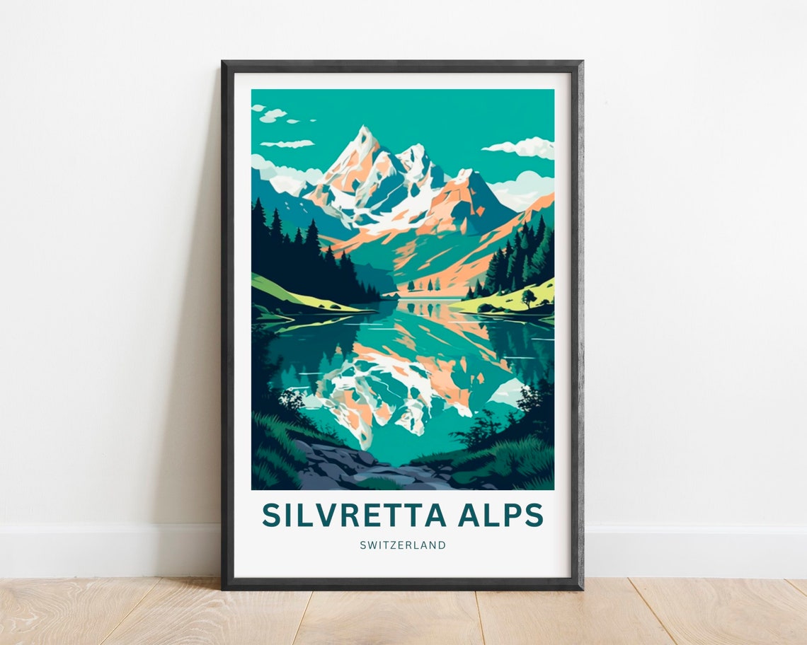 Silvretta Alps Switzerland Mirrored Peaks Crisp Travel Poster
