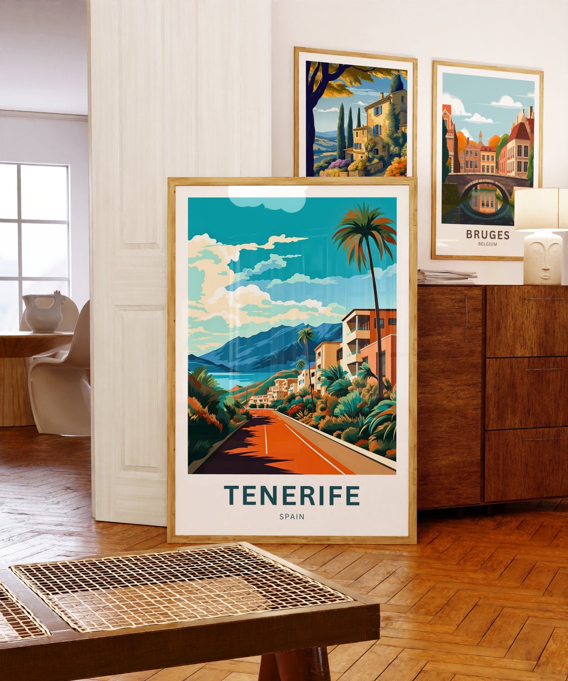 Tenerife Spain Orange Road Palms Coast Custom Vintage Travel Poster - Image 5