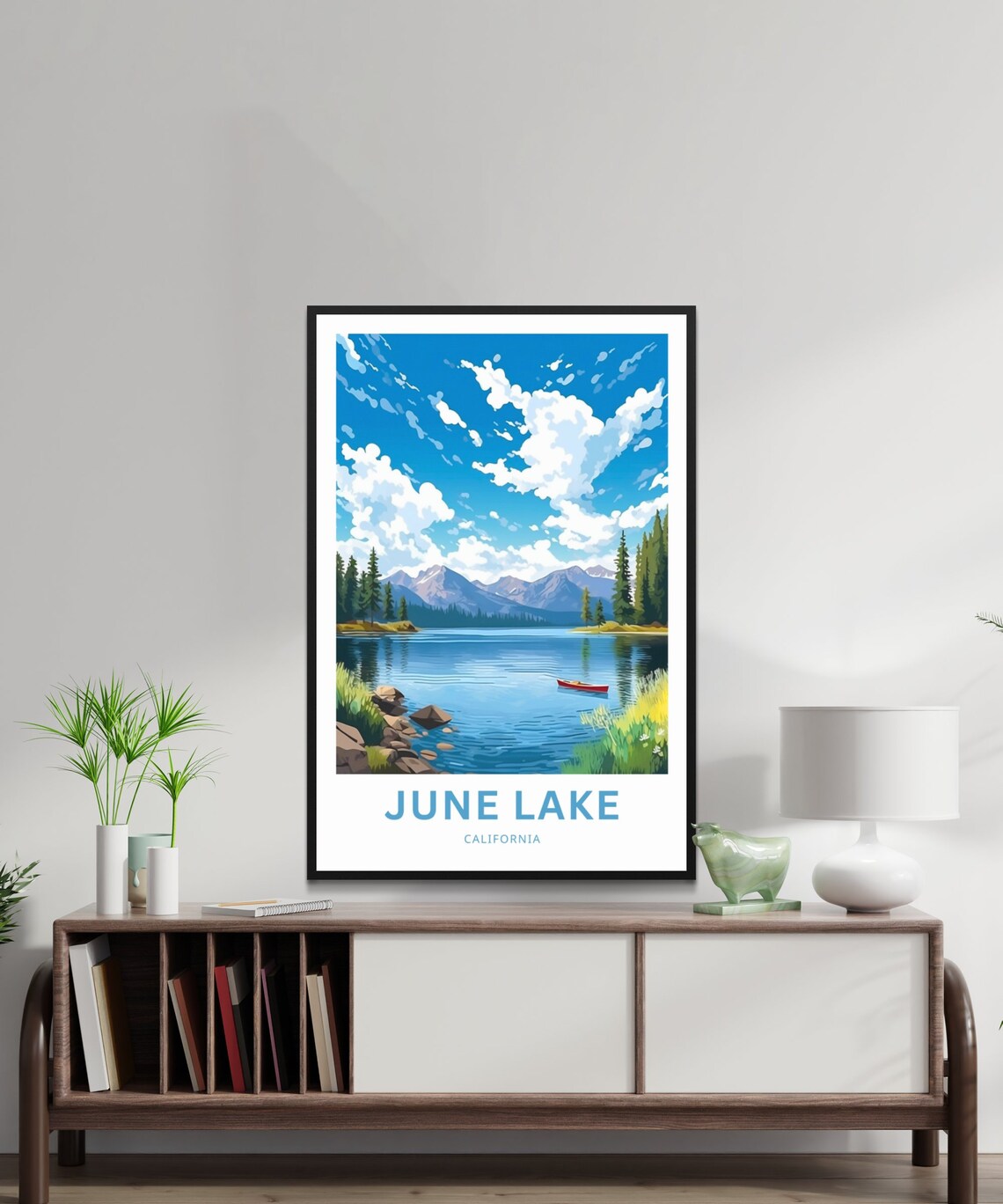 June Lake California Red Canoe Sierra Lake Sunset Travel Poster - Image 2